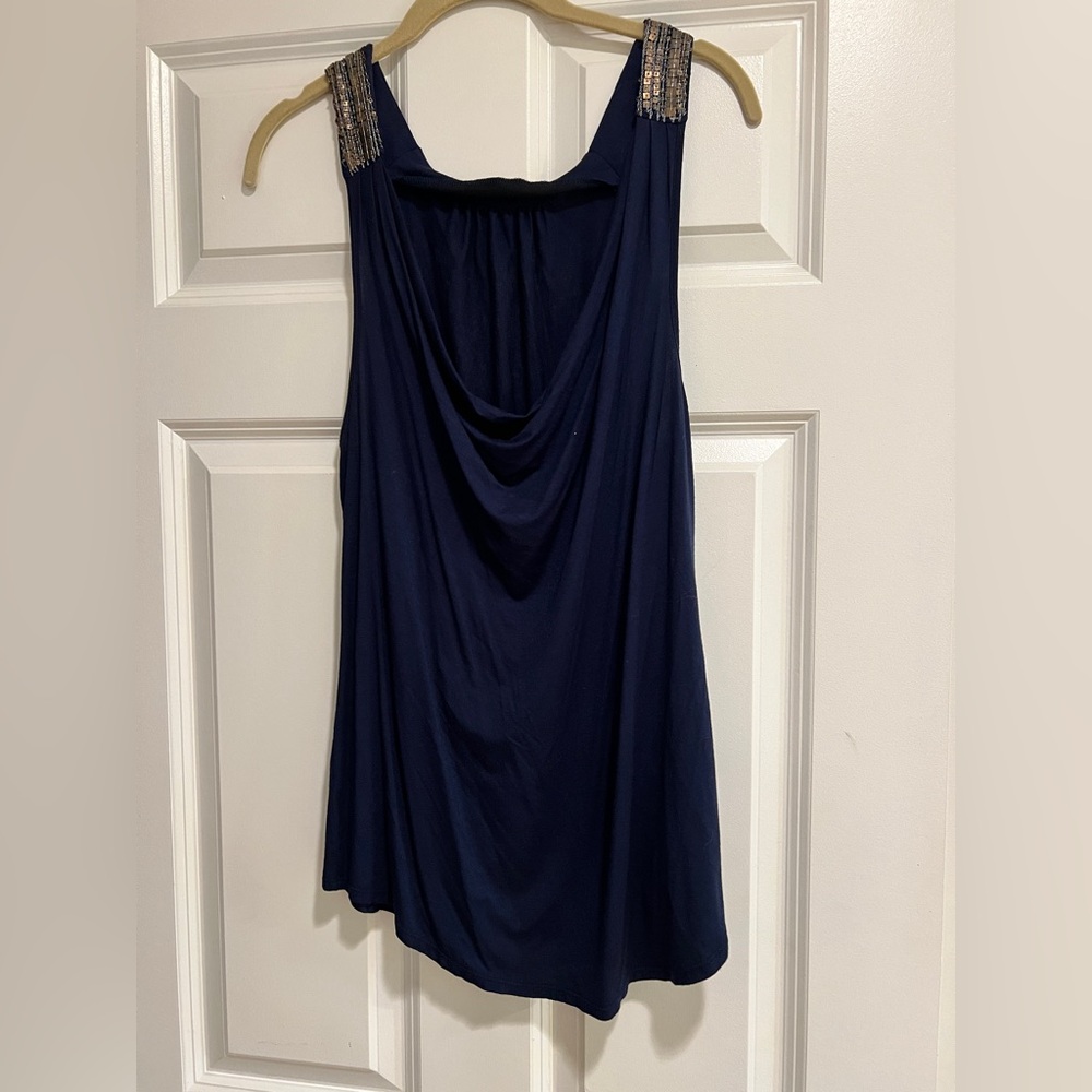 ELLA MOSS Elegant Navy Blue Women's Sleevless Top with Beading detail